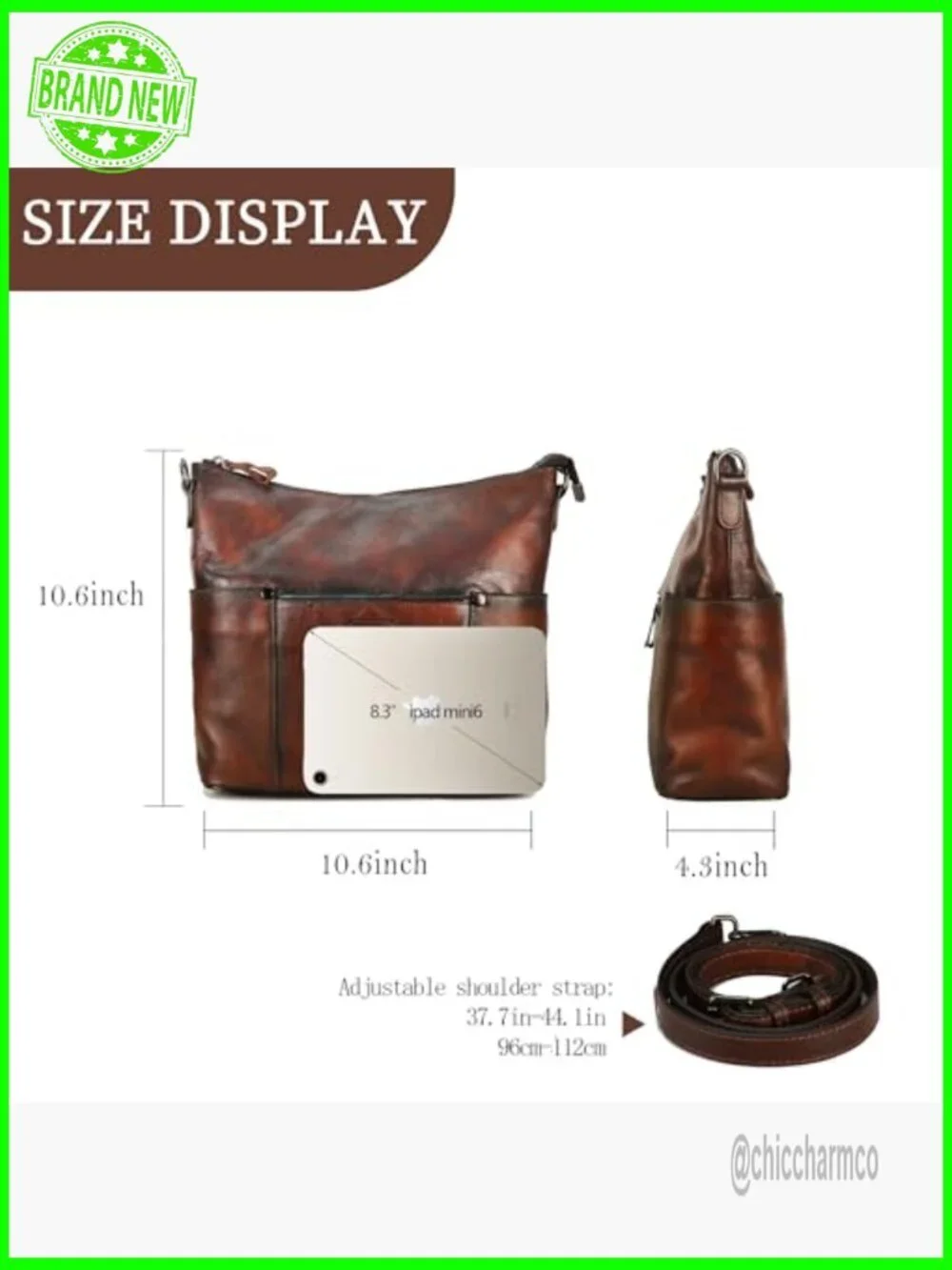 Genuine Leather Hobo Crossbody Bag with Adjustable Strap, Medium Size